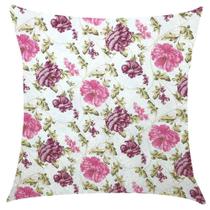 Capa de Almofada em Jacquard Estampado Floral Rosa e Lilás 45x45cm