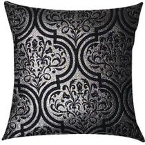 Capa de Almofada em Jacquard Luxo Adamascado Preto e Prata 45x45cm Capa de Almofada em Jacquard Luxo Adamascado Preto e Prata 45x45cm