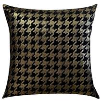 Capa de Almofada em Jacquard Luxo Pied Poule Preto e Dourado 45x45cm Capa de Almofada em Jacquard Luxo Pied Poule Preto e Dourado 45x45cm