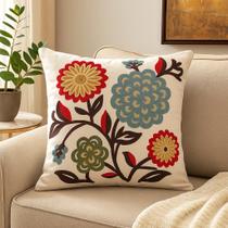 Capa de Almofada em Linho Bordada Luxo Decorativa 43x43 cm