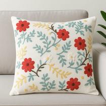 Capa de Almofada em Linho Bordada Luxo Decorativa 43x43 cm