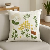 Capa de Almofada em Linho Bordada Luxo Decorativa 43x43 cm