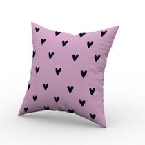 Capa de Almofada Estampa Corações Rosa e Preto 40 x 40 cm