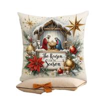Capa De Almofada Festiva De Natal Com Cena Da Natividade "A Razão Da Época" Decoração De Feriado Capa De Almofada Festiva De Natal Com Cena Da Natividade "A Razão Da Época" Decoração De Feriado