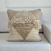 Capa de Almofada Franjas Algodão Crú 45x45