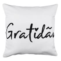 Capa de Almofada Frase Palavra Gratidão Sarja 45x45 Branca