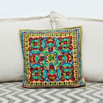 Capa De Almofada Indiana Bordada 100% Algodão 45X45Cm