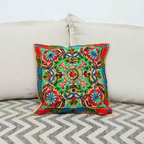 Capa De Almofada Indiana Bordada 100% Algodão 45X45Cm