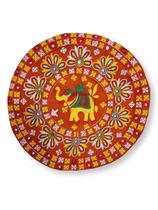 Capa de Almofada Indiana Redonda Bordado Elefante Colorido