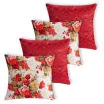 Capa de Almofada Jacquard Decorativa Manchester 4 Unidades - Floral Vermelho