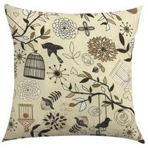 Capa de Almofada Jacquard Pássaros Marrom com Bege 45x45cm Capa de Almofada Jacquard Pássaros Marrom com Bege 45x45cm