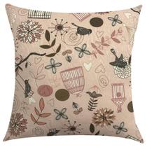 Capa de Almofada Jacquard Pássaros Marrom com Rosa 45x45cm Capa de Almofada Jacquard Pássaros Marrom com Rosa 45x45cm