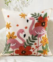 Capa de almofada Kokaaee bordada 45x45cm Flamingos Capa de almofada Kokaaee bordada 45x45cm Flamingos