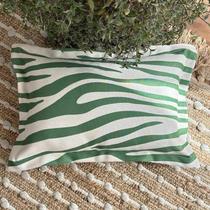 Capa de almofada linhão zebra verde c/ abas - 45 x 30 cm