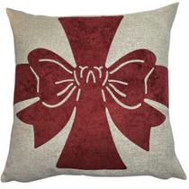 Capa de almofada linho aplique boucle laco natal 50x50 cm