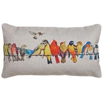 Capa de Almofada Linho Baguete Bege 30x50 Passarinhos no Fio