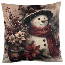 CAPA DE ALMOFADA LINHO BONECO DE NEVE NATAL VERMELHO 45x45CM