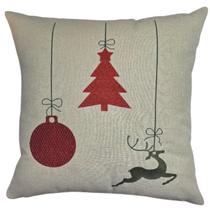 Capa de almofada linho bordada trio natalino natal 50x50cm Capa de almofada linho bordada trio natalino natal 50x50cm