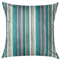 Capa de Almofada Listrado Verde Mar e Cinza Sued Premium 45x45cm