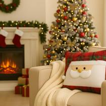 Capa De Almofada Natalina 45x45 Papai Noel 3D Veludo