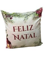 Capa de almofada natalina estampa Feliz Natal - 43 x 43 cm