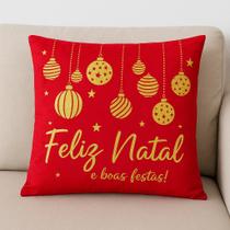 Capa de Almofada Natalina - Feliz Natal e Boas Festas - Vermelho