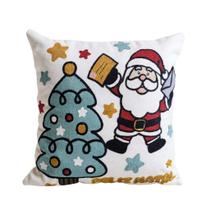 Capa de Almofada Natalina Papai Noel Natal Bordada 43x43cm