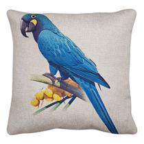 Capa de Almofada Pássaro Arara Azul Linho Bege 43x43 cm Capa de Almofada Pássaro Arara Azul Linho Bege 43x43 cm