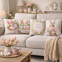Capa De Almofada Personalizada Páscoa Para Sala Decorativa Com Zíper Kit 4 Peças