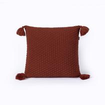 Capa De Almofada Pompom C/Zíper 45X45Cm Tricot Terracota