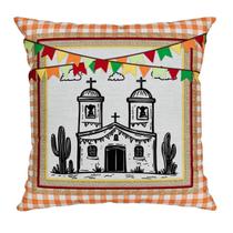Capa De Almofada Sao Joao Bandeirinhas Igreja 309 43x43cm Desenho Do Tecido:São João
