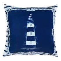 Capa de Almofada Sarja Estampa Farol Mar Marítima Azul 45x45