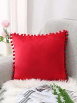Capa de almofada suede pompom vermelha Capa de almofada suede pompom vermelha