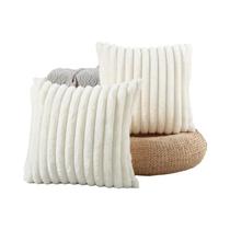 Capa De Almofada Super Macia Em Pelúcia Sintética De Coelho Com Listras 45x45cm, Cor Sólida, Para