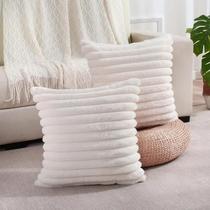 Capa De Almofada Super Macia Em Pelúcia Sintética De Coelho Com Listras 45x45cm, Cor Sólida, Para