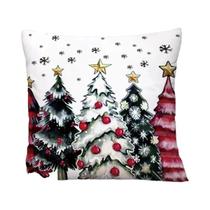 Capa De Almofada Temática De Natal Com Árvores Cobertas De Neve E Flocos De Neve, Decoração