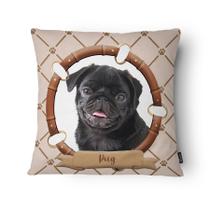 Capa de Almofada Veludo 43x43cm Pug Preto