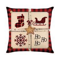 Capa De Almofada Xadrez De Natal 45x45 Cm Com Estampa De Elfo Anão, Presente Decorativo