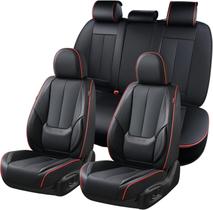 Capa de Banco Automotivo Coverado Conjunto Completo Couro Preto com Detalhes Vermelhos