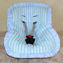 Capa de Bebê Conforto 100% Algodão - Listrado Azul com Verde