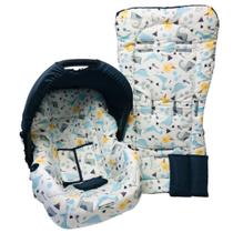 Capa de bebê conforto e capa carrinho - dino azul