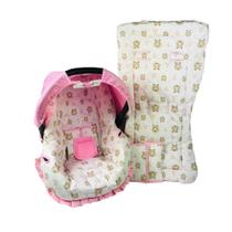 Capa de bebê conforto e capa carrinho - urso rosa