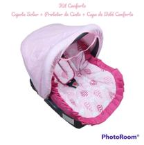 Capa de Bebê Conforto Universal + Protetores de Cinto + Capota Solar - Tecido Algodão Várias Estampas - Denguinhos Baby