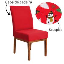 Capa de Cadeira de Natal Vermelha Com Sousplat Festa de Natal