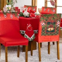 Capa de Cadeira Jantar Avulsa Estampada Natalina Ajustável com Elástico Protetora Para Cozinha Malha Gel Helanca Elastano Prática Decoração Natal
