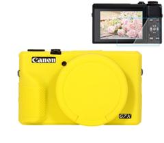 Capa de câmera Pocoukate para Canon G7X Mark III Silicone Amarelo Capa de câmera Pocoukate para Canon G7X Mark III Silicone Amarelo