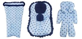 Capa de Carrinho + Capa de Bebê Conforto + Redutor Azul com Coroas Capa de Carrinho + Capa de Bebê Conforto + Redutor Azul com Coroas
