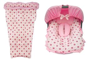 Capa de Carrinho + Capa de Bebê Conforto Rosa com Coroas