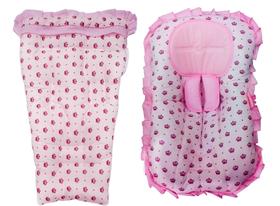 Capa de Carrinho + Capa de Bebê Conforto Rosa com Coroas
