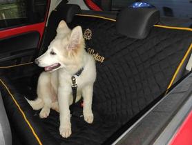Capa de Carro para Pets Ocupando Banco Traseiro - Com a borda de proteção.